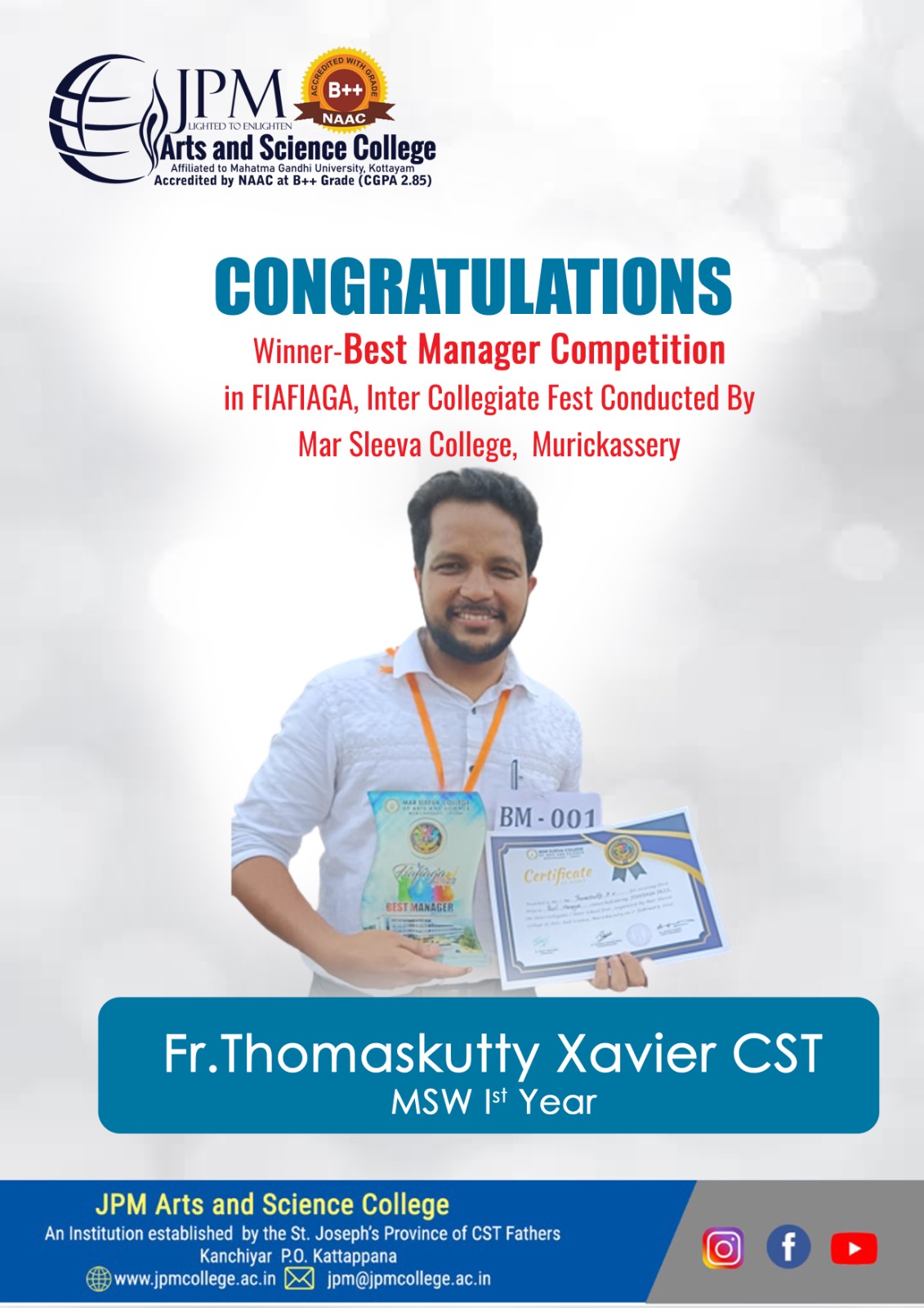 Congratulations Fr. Thomaskutty Xavier CST